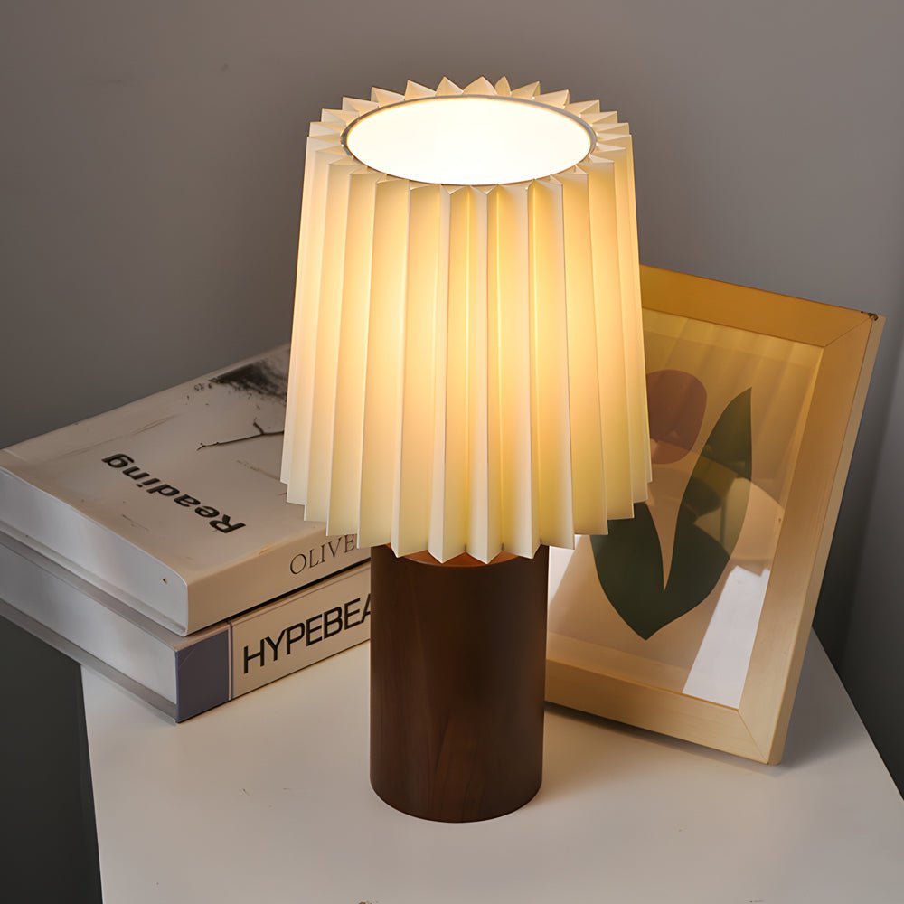 WINTHROP WOODEN LANTERN TABLE LIGHT WITH PLEATED EMPIRE SHADE