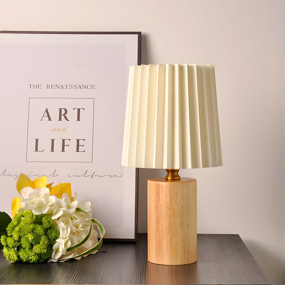 WINTHROP WOODEN LANTERN TABLE LIGHT WITH PLEATED EMPIRE SHADE