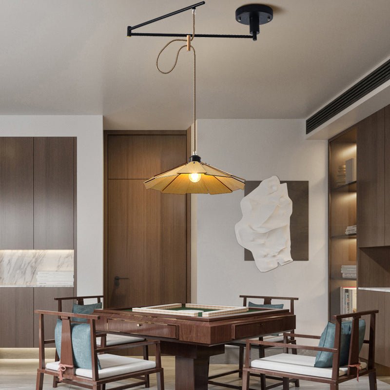 WINTHROP WOODEN SWING ARM CHANDELIER WITH TRIPLE DIMMING OPTIONS