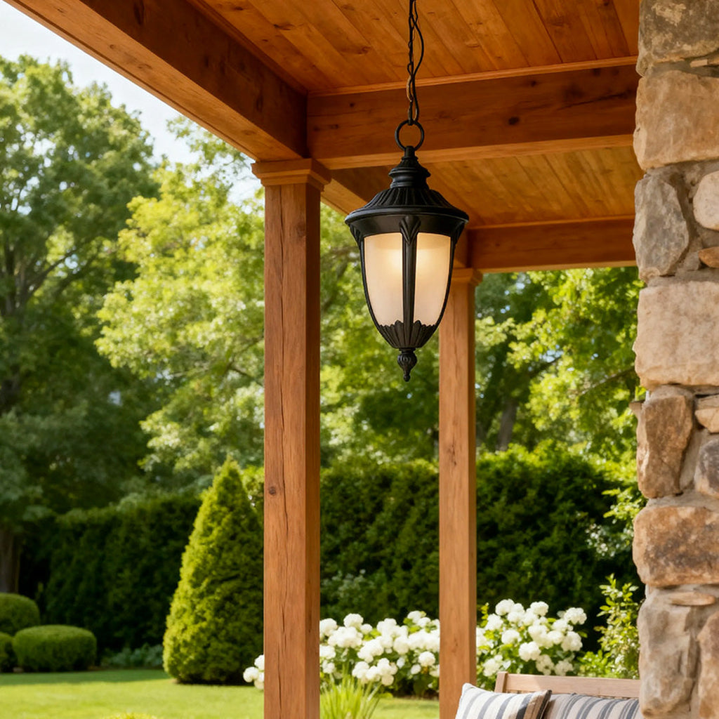 HEATHCLIFF BLACK METAL PORCH HANGING LANTERN