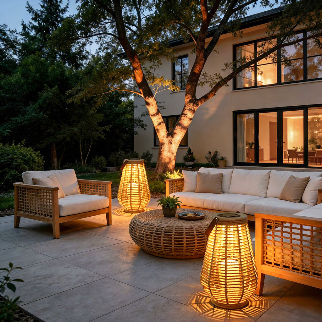 WINDSOR WOVEN RATTAN SOLAR HANGING ILLUMINATOR WITH WATER-RESISTANT DESIGN