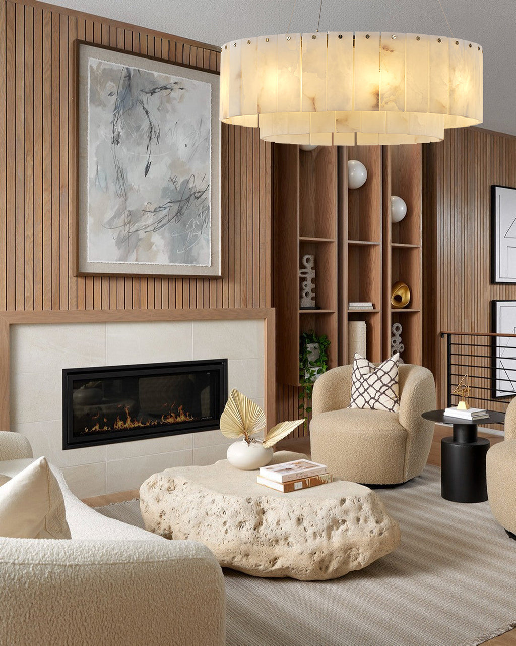 VINCENZO ALABASTER TIERED DINING CHANDELIER WITH GOLD ACCENTS