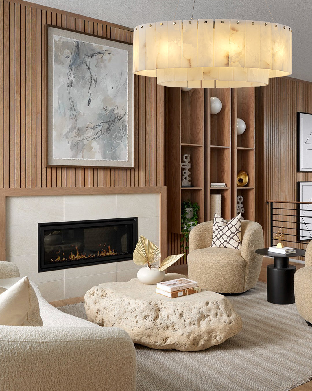 VINCENZO ALABASTER TIERED DINING CHANDELIER WITH GOLD ACCENTS