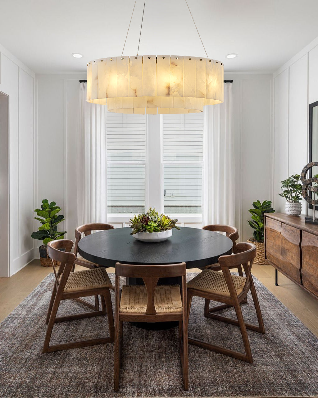 VINCENZO ALABASTER TIERED DINING CHANDELIER WITH GOLD ACCENTS