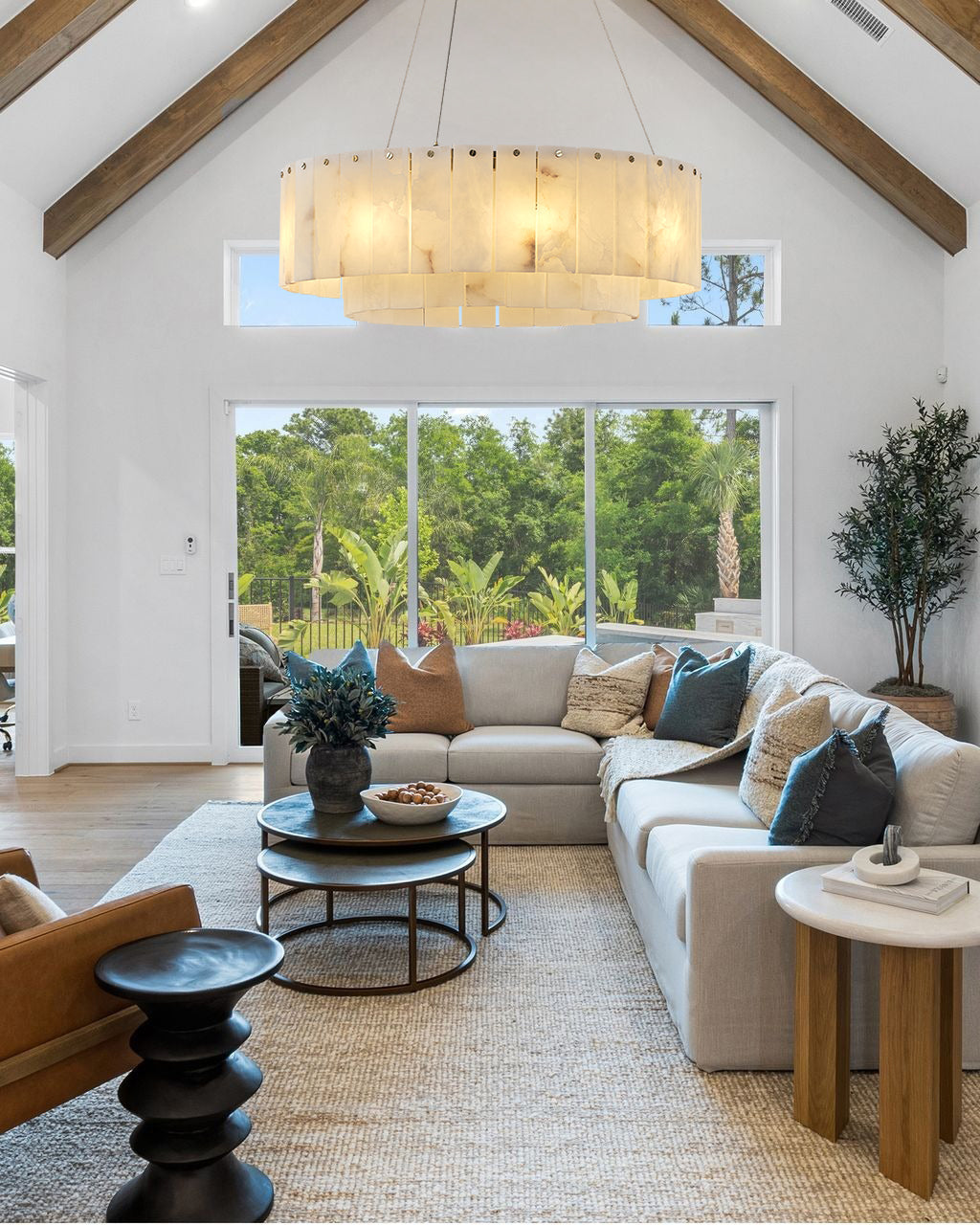VINCENZO ALABASTER TIERED DINING CHANDELIER WITH GOLD ACCENTS