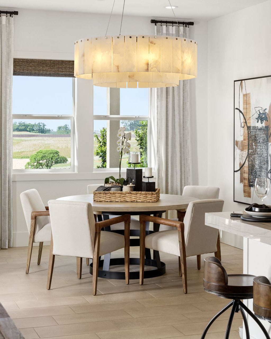 VINCENZO ALABASTER TIERED DINING CHANDELIER WITH GOLD ACCENTS